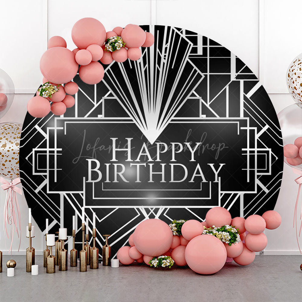 Lofaris Black Line Geometry Round Happy Birthday Backdrop