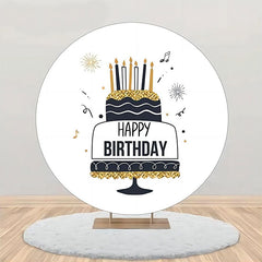 Lofaris Black Line Gold Glitter Cake Round Birthday Backdrop