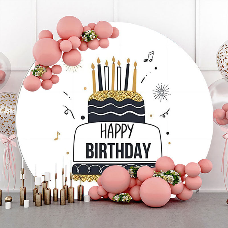 Lofaris Black Line Gold Glitter Cake Round Birthday Backdrop