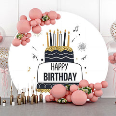 Lofaris Black Line Gold Glitter Cake Round Birthday Backdrop