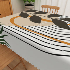 Lofaris Black Lines Leaves Abstract Pattern Fabric Tablecloth