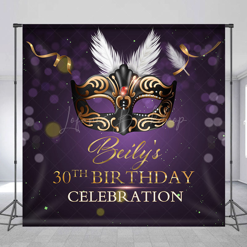 Lofaris Black Masquerade Purple Custom 30th Birthday Backdrop