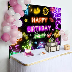 Lofaris Black Neon Halloween Happy Birthday Party Backdrop