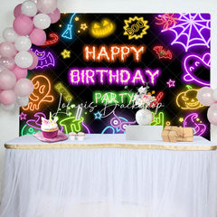 Lofaris Black Neon Halloween Happy Birthday Party Backdrop