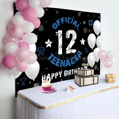 Lofaris Black Official 12 Teenager Happy Birthday Backdrop