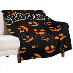 Lofaris Black Orange Spooky Halloween Custom Text Blanket