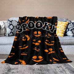 Lofaris Black Orange Spooky Halloween Custom Text Blanket