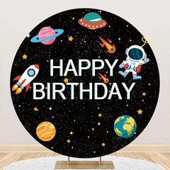 Lofaris Black Outer Space Planet Rocket Round Party Backdrop