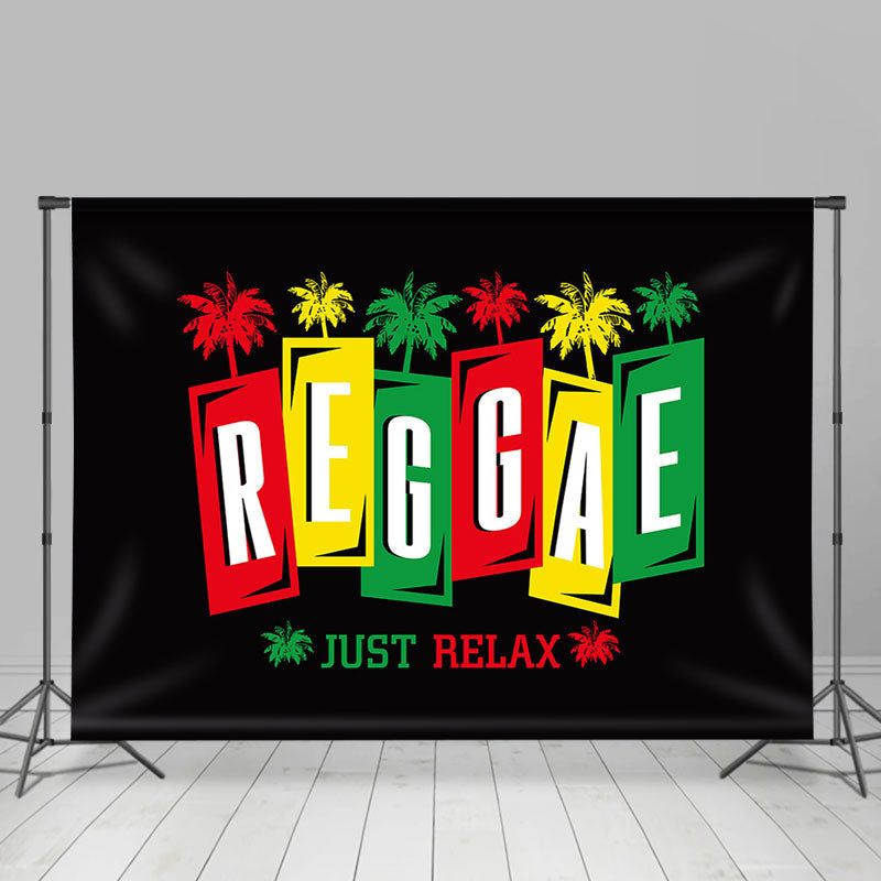 Lofaris Black Palm Trees Just Relax Reggae Party Backdrop