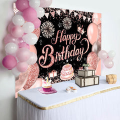 Lofaris Black Pink Balloons Stars Cake Birthday Backdrop