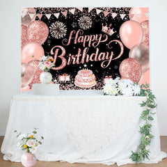 Lofaris Black Pink Balloons Stars Cake Birthday Backdrop