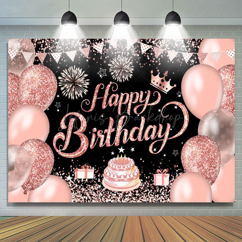 Lofaris Black Pink Balloons Stars Cake Birthday Backdrop