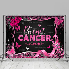 Lofaris Black Pink Rose Butterfly Breast Cancer Backdrop