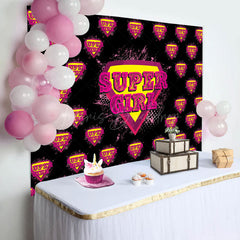 Lofaris Black Pink Super Girl Happy Birthday Party Backdrop