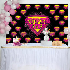 Lofaris Black Pink Super Girl Happy Birthday Party Backdrop