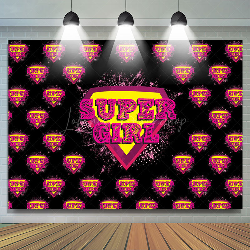 Lofaris Black Pink Super Girl Happy Birthday Party Backdrop