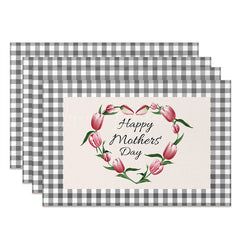 Lofaris Black Plaid Floral Mothers Day Set Of 4 Placemats