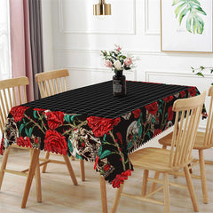 Lofaris Black Plaid Rose And Skull Edge Halloween Tablecloth