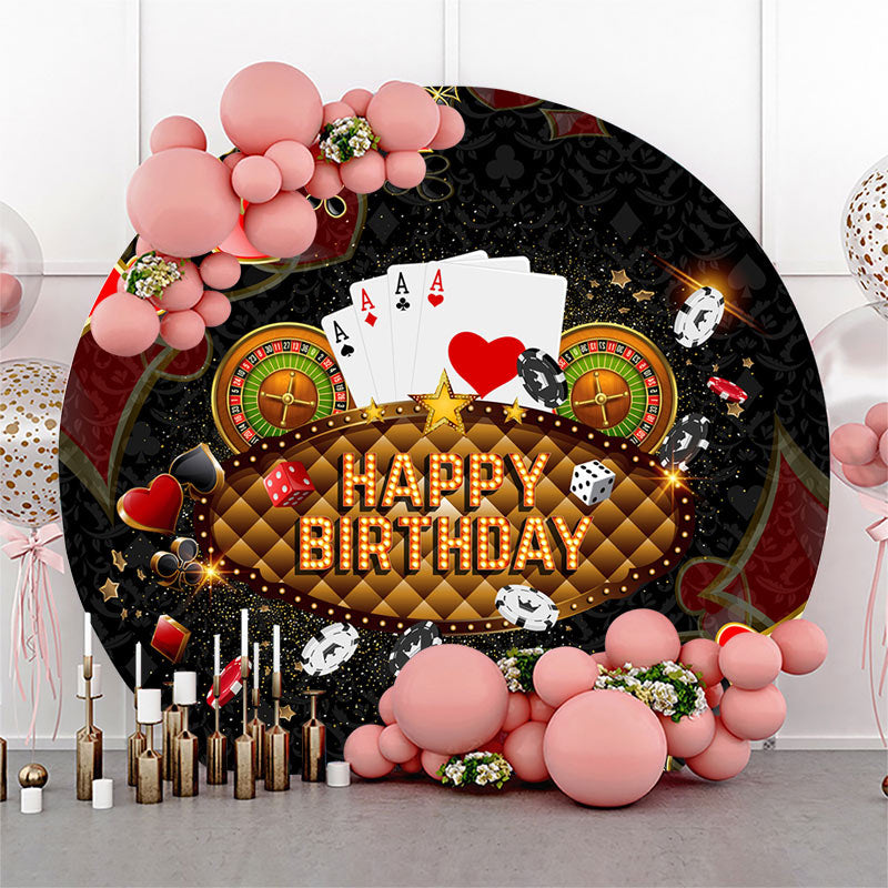 Lofaris Black Playing Cards Casino Round Birthday Backdrop