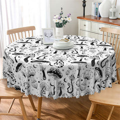 Lofaris Black Poisonous Mushroom Pattern Round Tablecloth