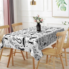 Lofaris Black Poisonous Mushroom Pattern White Tablecloth