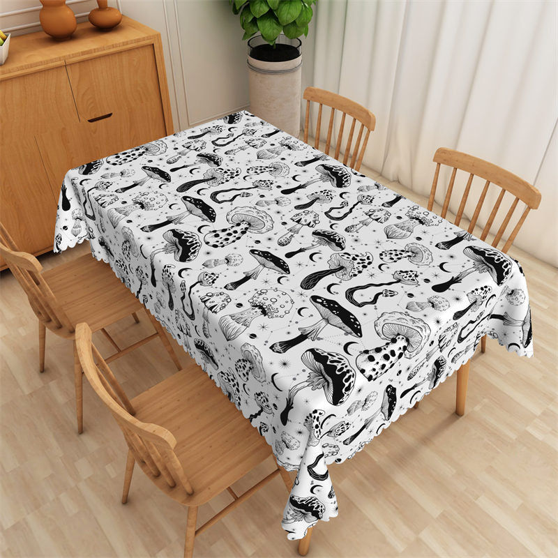 Lofaris Black Poisonous Mushroom Pattern White Tablecloth