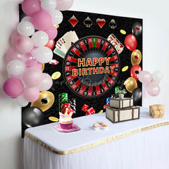 Lofaris Black Poker Casino Balloons Happy Birthday Backdrop