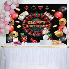 Lofaris Black Poker Casino Balloons Happy Birthday Backdrop