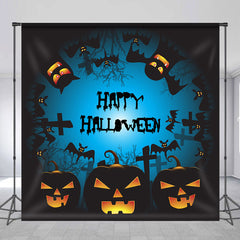 Lofaris Black Pumpkin Bats Happy Halloween Party Backdrop