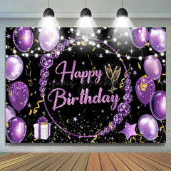 Lofaris Black Purple Diamond Balloons Happy Birthday Backdrop