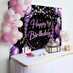 Lofaris Black Purple Diamond Balloons Happy Birthday Backdrop