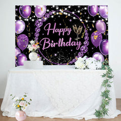 Lofaris Black Purple Diamond Balloons Happy Birthday Backdrop