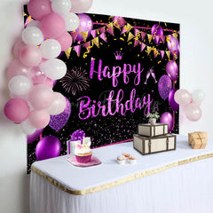 Lofaris Black Purple Gold Balloons Sparkle Birthday Backdrop