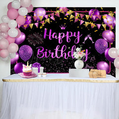 Lofaris Black Purple Gold Balloons Sparkle Birthday Backdrop