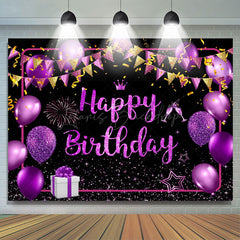 Lofaris Black Purple Gold Balloons Sparkle Birthday Backdrop