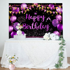 Lofaris Black Purple Gold Balloons Sparkle Birthday Backdrop