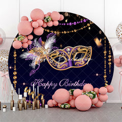 Lofaris Black Purple Masquerade Mask Round Birthday Backdrop