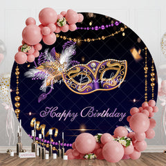 Lofaris Black Purple Masquerade Mask Round Birthday Backdrop