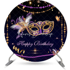 Lofaris Black Purple Masquerade Mask Round Birthday Backdrop