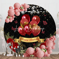 Lofaris Black Red Floral Balloons Round Birthday Backdrop