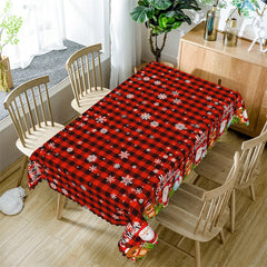 Lofaris Black Red Plaid Santa Snowflake Christmas Tablecloth