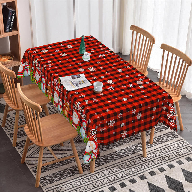 Lofaris Black Red Plaid Santa Snowflake Christmas Tablecloth