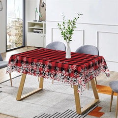 Lofaris Black Red Plaid Snowflake Party Rectangle Tablecloth