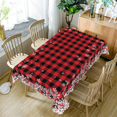 Lofaris Black Red Plaid Snowflake Party Rectangle Tablecloth