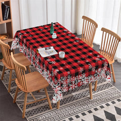 Lofaris Black Red Plaid Snowflake Party Rectangle Tablecloth