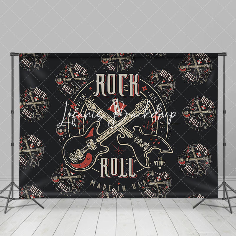 Lofaris Black Repeated Guitar Rock And Roll Party Backdrop