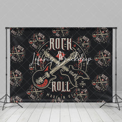 Lofaris Black Repeated Guitar Rock And Roll Party Backdrop