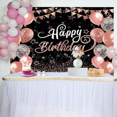 Lofaris Black Rose Gold Balloons Sparkle Birthday Backdrop