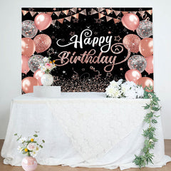 Lofaris Black Rose Gold Balloons Sparkle Birthday Backdrop