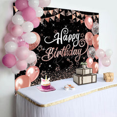 Lofaris Black Rose Gold Balloons Sparkle Birthday Backdrop